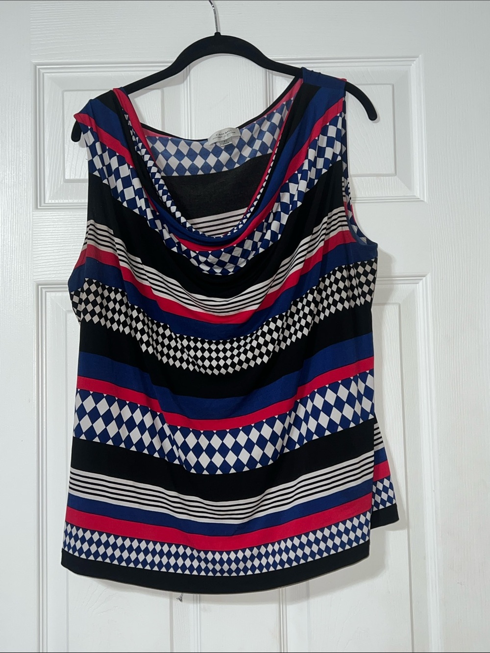 Tahari Sz 2X Sleeveless Cowl Neck Tank Top in Black, Blue & Pink